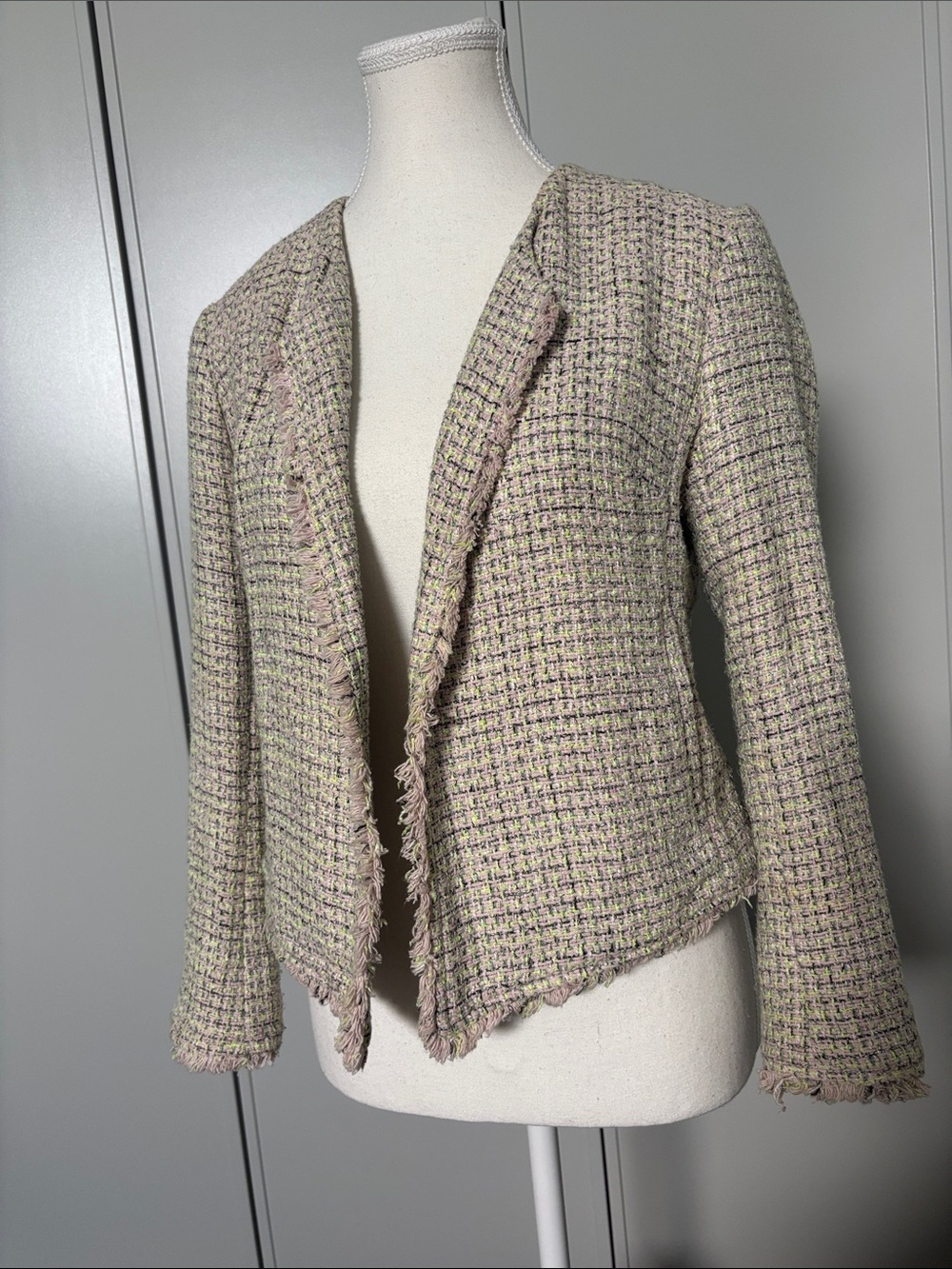 Banana Republic Women’s Tweed Open-Front Blazer Jacket in Light Beige-Pink